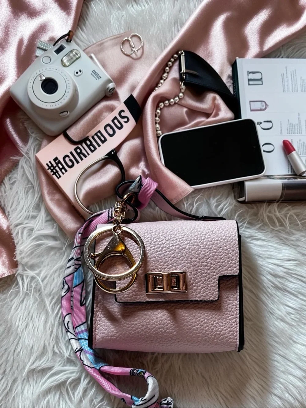 New Small Top-Handle Leather Satchel in (Pink, burgundy,black key chains